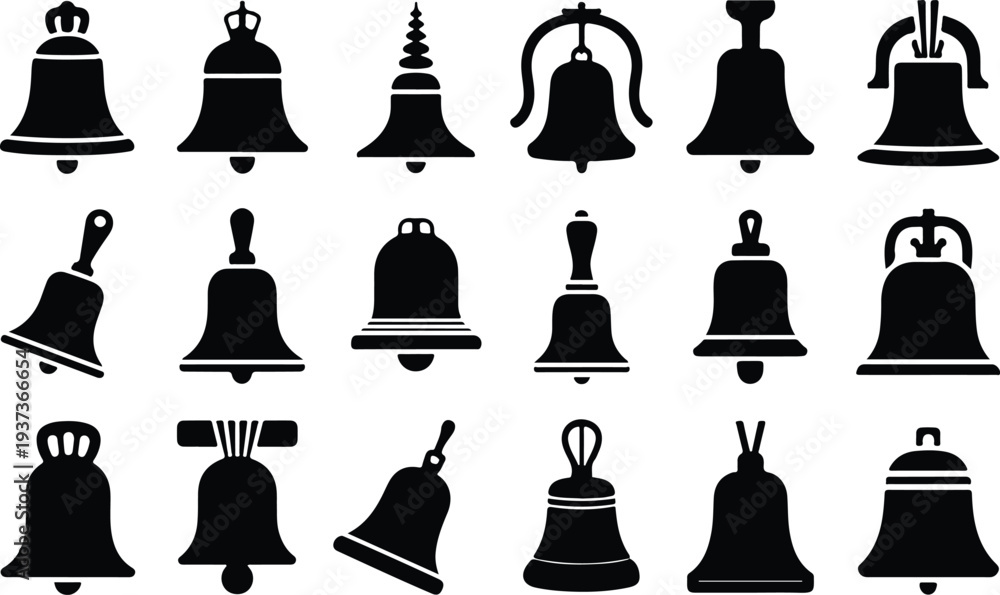 Obraz premium Bell Collection Silhouette Icon Set Classic Bell Typography Silhouette Icon Pack