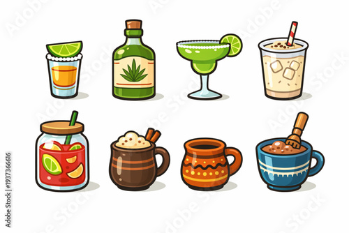 Mexican Traditional Beverages: Modern Vector Drink Icon Collection