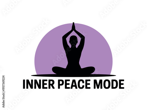Inner Peace Mode Meditation Logo with Silhouette of Person in Yoga Pose against Purple Circle