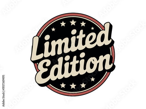 Limited Edition Stamp with Red Border and White Stars on Black Background Graphic Design Element