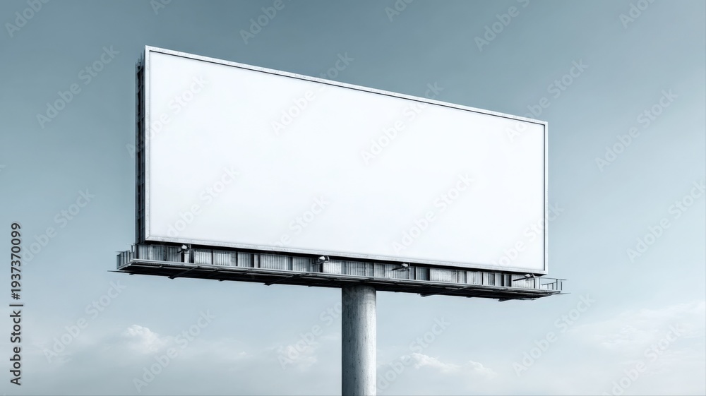Fototapeta premium Billboard Mockup Against Blue Sky: Ideal for Advertising, Marketing Campaigns, and Urban Communication Design