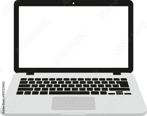 Modern laptop computer with blank screen and sleek keyboard design on transparent background