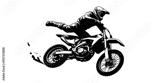 Motocross Rider Performing Stunt Jump on Dirt Bike, Freestyle Action
