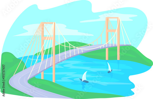 Bosphorus strait icon. Famous turkish bridge architecture