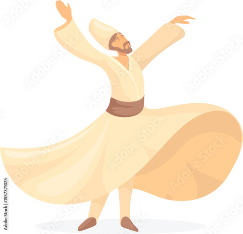 Turkish dancing man in traditional outfit color icon