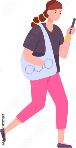 Hand amputee walk. Casual lifestyle woman character