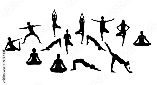 Set of 15 yoga poses vector icons