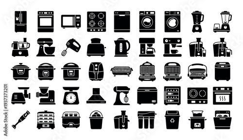 Collection of kitchen appliance icons in a seamless pattern, perfect for design projects