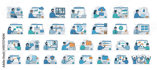 Diverse business people collaborating and managing tasks on digital platforms