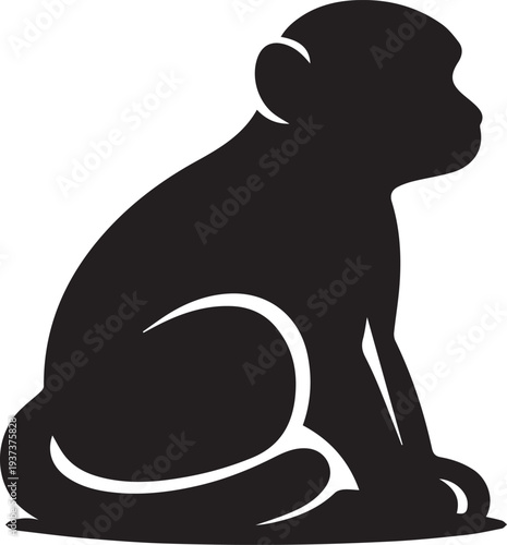 Sitting Monkey Profile Silhouette Vector Icon