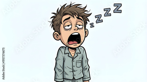 Man Yawning and Feeling Tired Illustration.