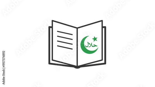 Green Crescent Star Islamic Book Symbol.