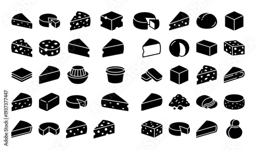 Collection of various cheese types and dairy products in a clean, modern icon set