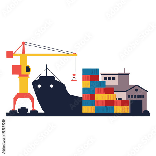 Cargo Ship Loading Containers at Dockyard.