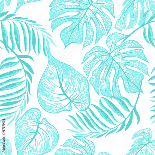 Tropical vector pattern with palm leaves. Hawaii summer background for cover, print, banner, wallpaper, interior, clothing. Summer illustration.