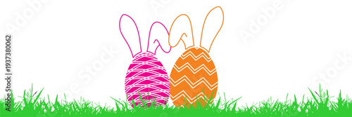Vector illustration of two Easter eggs on the grass for easter day