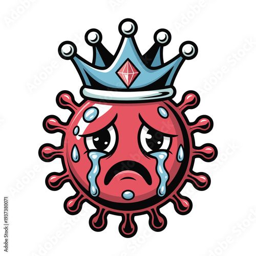 Sad virus cartoon with crown