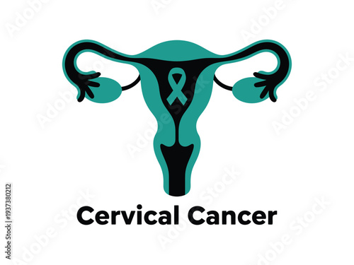 Cervical Cancer Awareness Symbol Teal Ribbon Uterus Illustration
