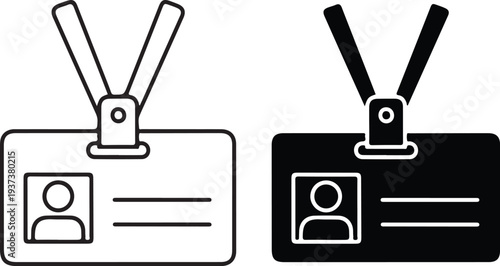 Two contrasting graphic icons depicting identification badges with lanyards and photo placeholders shown sidebyside