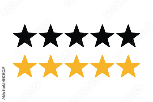 Rating system with black and gold stars on white background for feedback and evaluation purposes