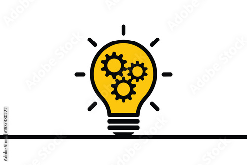 Yellow Light Bulb with Gears Inside, Symbolizing Ideas and Innovation