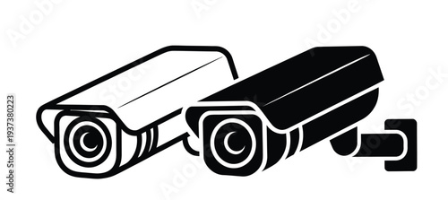 Security cameras in black and white, surveillance system, monitoring devices