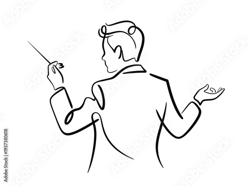 Conductor Leading Orchestra with Baton in Hand from Behind