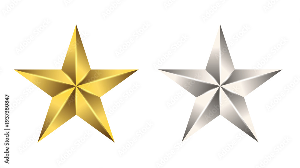 Fototapeta premium 3D Metallic Gold and Silver Five-Pointed Stars Illustration