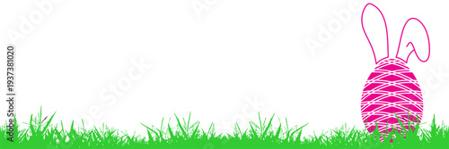 Vector illustration of a bunny-eared easter egg on the grass