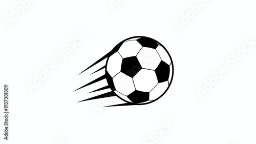 A dynamically rendered illustration depicts a classic black and white soccer ball in motion suggested by trailing speed lines high quality professional detailed modern elegant stylish