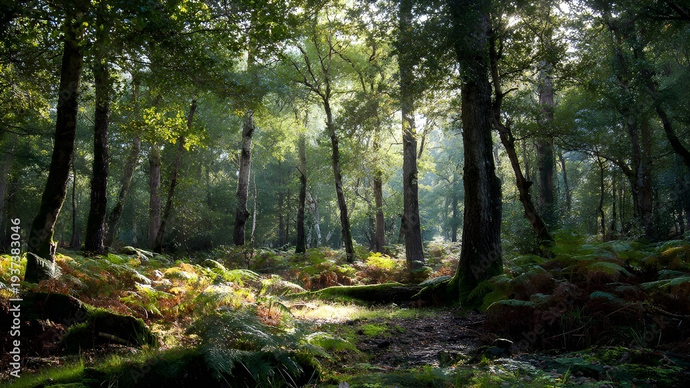 Obraz premium Beautiful, isolated, serene, unpopulated landscape showcasing New Forest – Ancient woodland and heathland in Hampshire