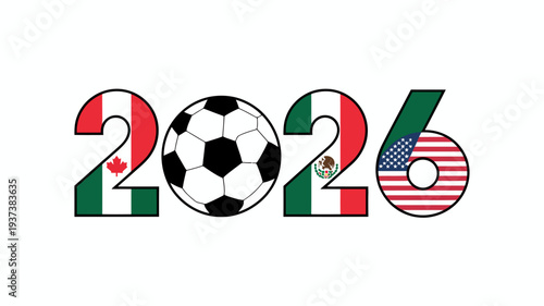 The numbers 2026 are depicted with a soccer ball in the middle representing a collaborative sporting event hosted by canada mexico and the usa high quality