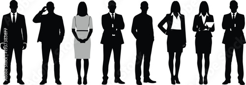 Business people silhouette vector set, professional men and women office workers standing corporate team isolated character collection