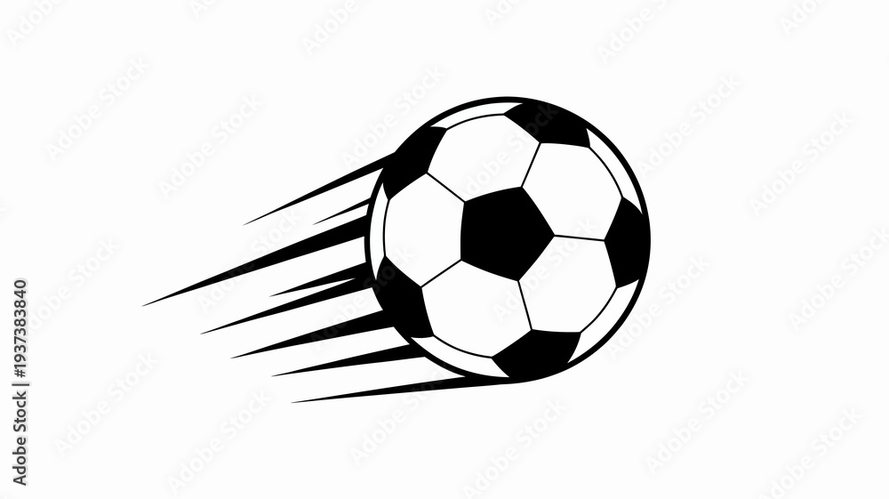 Fototapeta premium A dynamic illustration of a classic black and white soccer ball in motion depicted with speed lines for a sense of energy high quality professional detailed