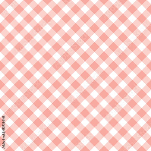 Peach and white gingham seamless pattern. Classic checkered picnic fabric background inspired by traditional tablecloth textile, for kitchen design, wrapping paper, wallpaper, decorative pattern.