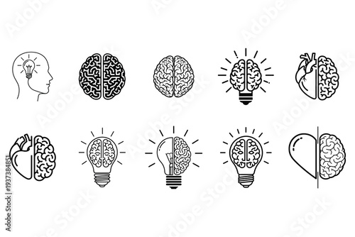 Brain and light bulb illustrations representing ideas and innovation