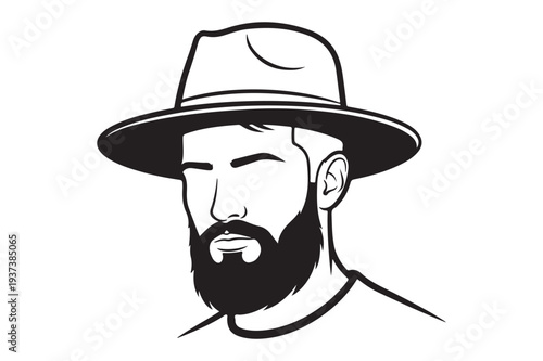 Bearded Man in Fedora Hat Vector Portrait