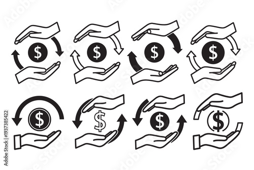 Financial transactions and money exchange icons