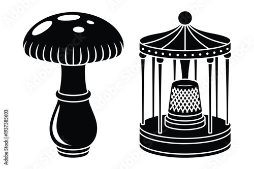 Mushroom and Thimble Silhouette Vector
