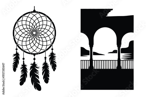Dreamcatcher and Balcony Overlooking Water Silhouette