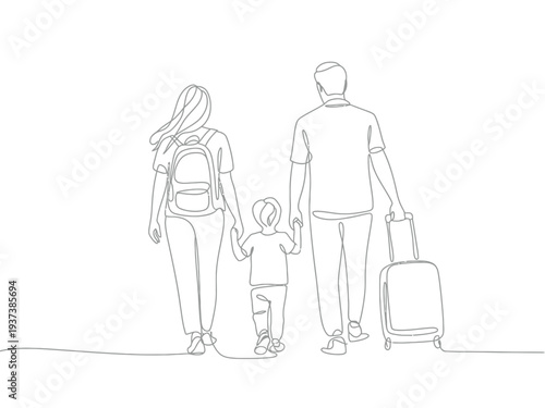 Family walking together with luggage