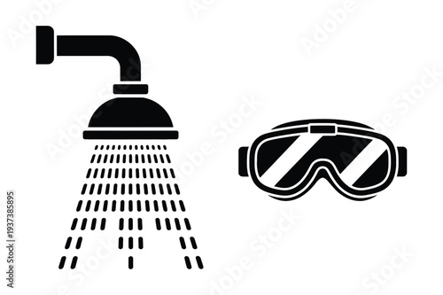 Shower and Safety Goggles - Silhouette Icon Set