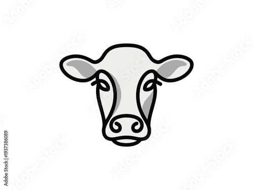 Cartoon cow head illustration, simple black and white line drawing of a cow's face