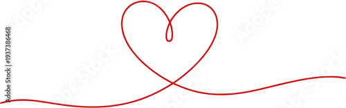 A simple yet elegant red heart drawn with a single continuous line, symbolizing love and connection, perfect for romantic or celebratory themes
