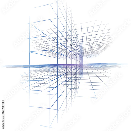 Abstract Vector Illustration of Geometric Shapes and Lines Converging at a Central Point in a 3D Perspective View