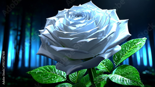 Wallpaper Mural Mystical White Rose Bloom in Enchanted Dark Forest at Night with Blue Light Torontodigital.ca