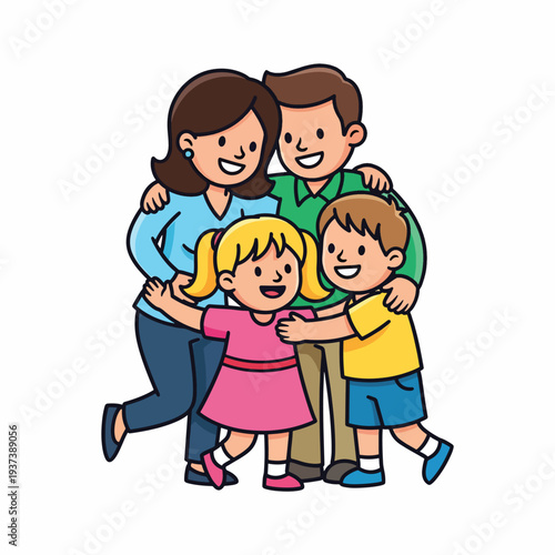 Happy Cartoon Family with Two Children 1.