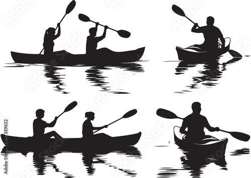 kayak silhouette vector illustration set
