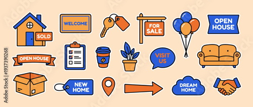 Real Estate Elements: A vibrant and illustrative collection of real estate elements. The image showcase icons representing various aspects of property transactions.