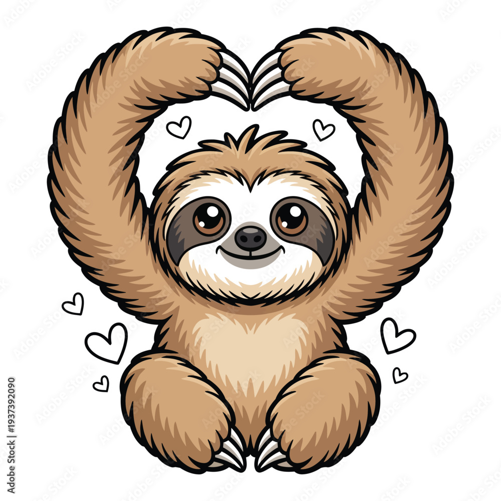 Fototapeta premium Cartoon Sloth Love Heart Illustration
